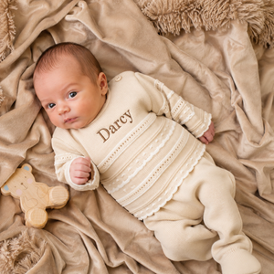 Beige Pointelle Knitted Set