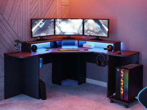 Recoil Quartz LED Corner Computer Gaming Desk Black