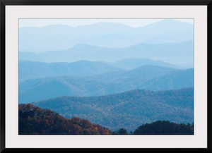 A bluish haze over the Blue Ridge Mountains at sunset.; Blue Ridge Parkway, North Carolina.