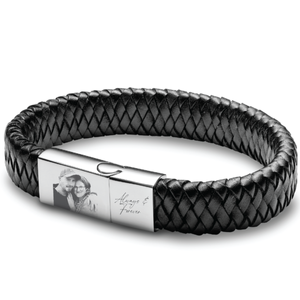 Black Leather Cuff Photo Bracelet