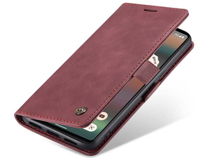 CaseMe Slim Synthetic Leather Wallet Case with Stand for Google Pixel 7 Pro - Burgundy