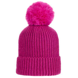 Super Soft Chunky Cashmere Mix Hat With Pom Pom In Fuchsia (one size)