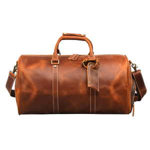Leather Over Night Bag With Shoe Storage - Brown