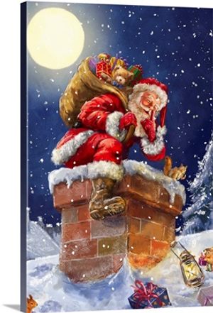 Santa at Chimney with moon