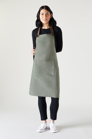 Annex Oxford Bib Apron With Adjustable Faux Leather Neckband, Moss