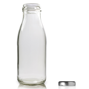 250ml Clear Glass Milk Bottle With Twist Off Cap - Silver