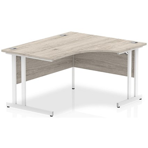 Impulse 1400mm Corner Desk, Right Hand, White Cantilever Leg, Grey Oak