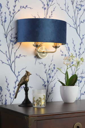 Laura Ashley Sorrento Wall Light Antique Brass & Blue Velvet