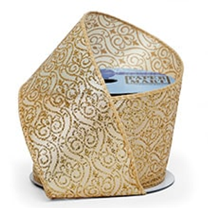 Glitter Swirl On Wired Ribbon, Gold, Roll 1 - 2-1/2" X 10YD, - Embellishments & Trims by Paper Mart