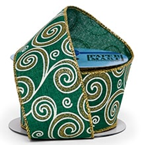Glitter Swirls & Swipes On Wired Ribbon, Lime/Green Glitter, Roll 1 - 2-1/2" X 10 Yards, - Embellishments & Trims by Paper Mart