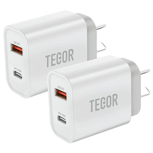 20W Dual Port USB Fast Charger USB-C & USB-A Power Adapter PD QC 3.0 Wall Charger Tecor (2-Pack)