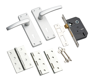 Manilla Lever Lock Door Handle w/ Sashlock - Satin Aluminium - Complete Door Pack - Designer Levers