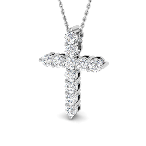 Modern Diamond Cross Pendant Necklace 1.00ct in 18k White Gold