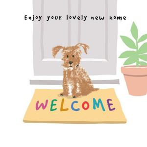 Moonpig Illustration Of A Dog Sitting By A Front Door New Home Card