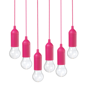 Auraglow Battery Operated LED Pull Cord Lights - 6 Pack-Pink