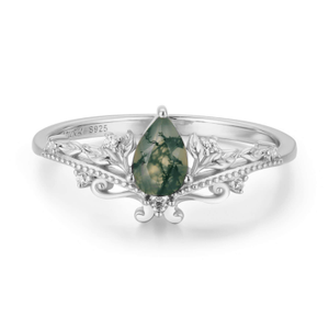 Lotus Moss Agate Ring White Gold Vermeil© - Smaller Center Stone (L 1/2 (UK))