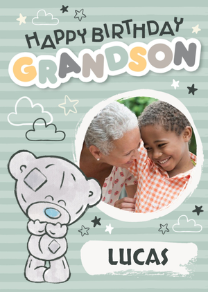 Tiny Tatty Teddy Happy Birthday Grandson Photo Upload Card