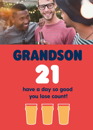 Illustration Of Three Beers Grandson's Photo Upload Twenty First Birthday Card