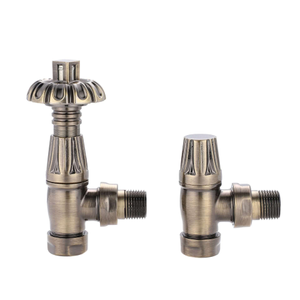 Angled Thermostatic Radiator Valve & Lockshield – Antique – Antique Brass
