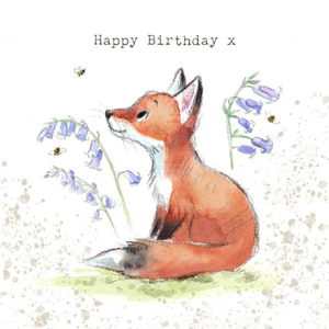 Moonpig Illustration Of A Cute Fox Sitting Among Bluebells Birthday Card