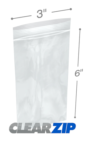3" x 6" 6 Mil Clearzip® Locking Top Bags