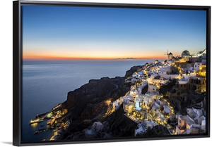 Whitewashed Buildings And Windmills Of Oia, Santorini, Cyclades, Greek Islands, Greece
