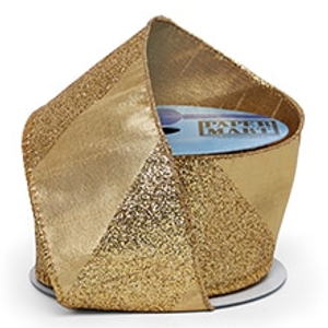 Glitter Diagonal Stripes On Wired Ribbon, Gold, Roll 1 - 2-1/2" X 10 Yards - Embellishments & Trims by Paper Mart