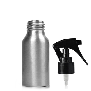 50ml Brushed Aluminium Metal Bottle With Mini Trigger Spray - Black
