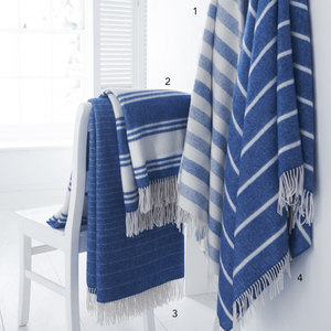 Merino Lambswool Throw Denim Blue With Fine White Pin Stripes 3