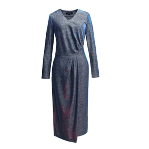Asymmetric Rushed Effect Shiny Cocktail Dress Blue (L)