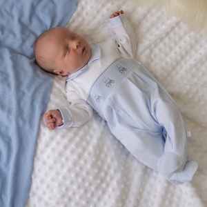 Boys Little Tractor Smocked Sleepsuit