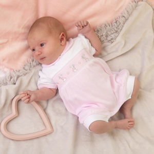 Pink Bunny & Flower Smocked Romper