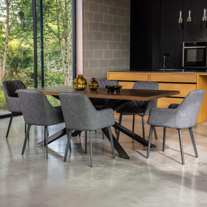 Bronx 200cm Dining Table & 6 Bronx Grey Faux Leather Chairs