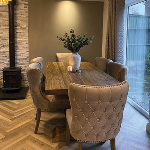 Burnsall Reclaimed Wood 200cm Dining Table & 6 Lafayette Beige Velvet Chairs