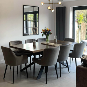Bronx 200cm Dining Table, 6 Toby Grey Velvet Chairs & 2 Bronx Grey Chairs