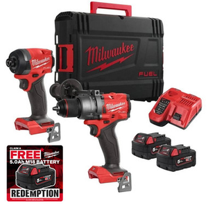Milwaukee M18 FPP2A3-502X 18V FUEL Twin Pack with 2x 5.0Ah Batteries, Charger and Case