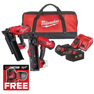 Milwaukee M18 FPP2BE-522B 18V Nailer Twin Kit with 1x 5.0Ah & 1x 2.0Ah Batteries