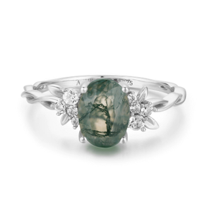 Enchanted Garden Moss Agate Ring White Gold Vermeil© (N 1/2 (UK))