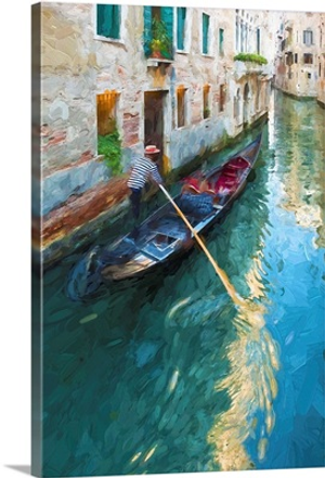 Gondola rowing in the canals of venice