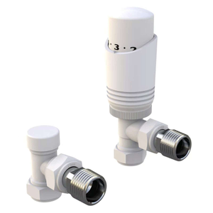 White Angled Thermostatic TRV &amp; Lockshield