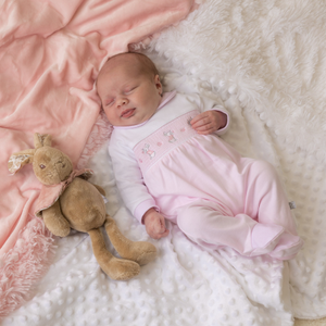 Pink 'Bunny & Flower' Smocked Sleepsuit