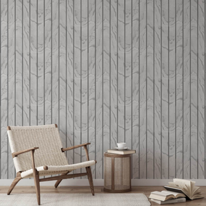 Muriva Woodgrain Panel Silver Metallic Wallpaper - 193502