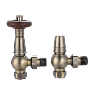 Angled Thermostatic Radiator Valve & Lockshield – Traditional – Antique Brass
