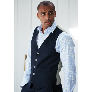 Tailored Fit Gower Navy Linen Blend Waistcoat