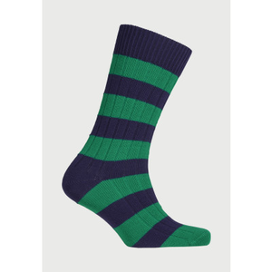Cotton Rich Navy and Green Striped Socks