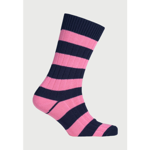 Cotton Rich Navy and Pink Striped Socks