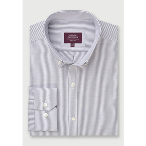 Tailored Fit Grey Stripe Stretch Oxford Cotton Shirt
