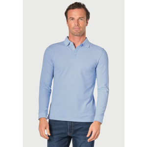 Frederick Sky Blue Marl Long Sleeve Stretch Cotton Polo Shirt