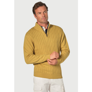 Sharpe Lemon Cotton Cable Knit Zip Neck Jumper
