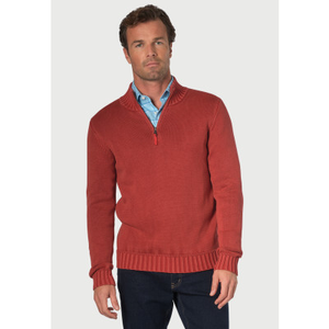 Edmonds Red Washed Cotton Zip Neck Jumper